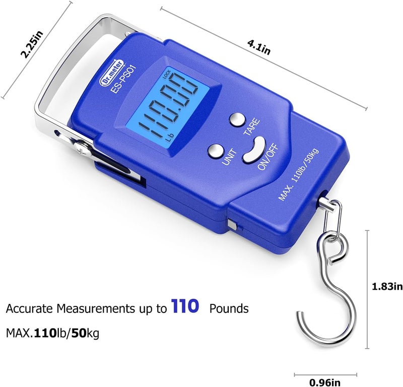 Dr.Meter Fish Scale Luggage Scale Fishing Gear - 110lb Backlit LCD Display Digital Scale with Built-in Measuring Tape - Fishing Scale with 2 AAA Batteries, Pocket Size - Fishing Gifts for Men - Image 5